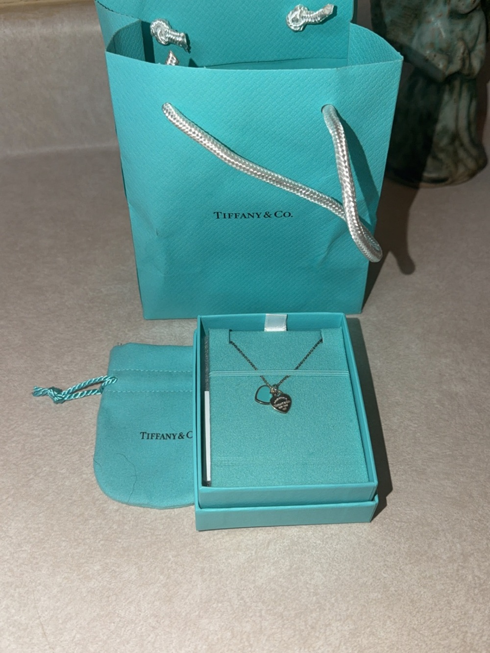 Tiffany & Co. Blue Heart Tag Pendant Necklace with Rope Accent NTW